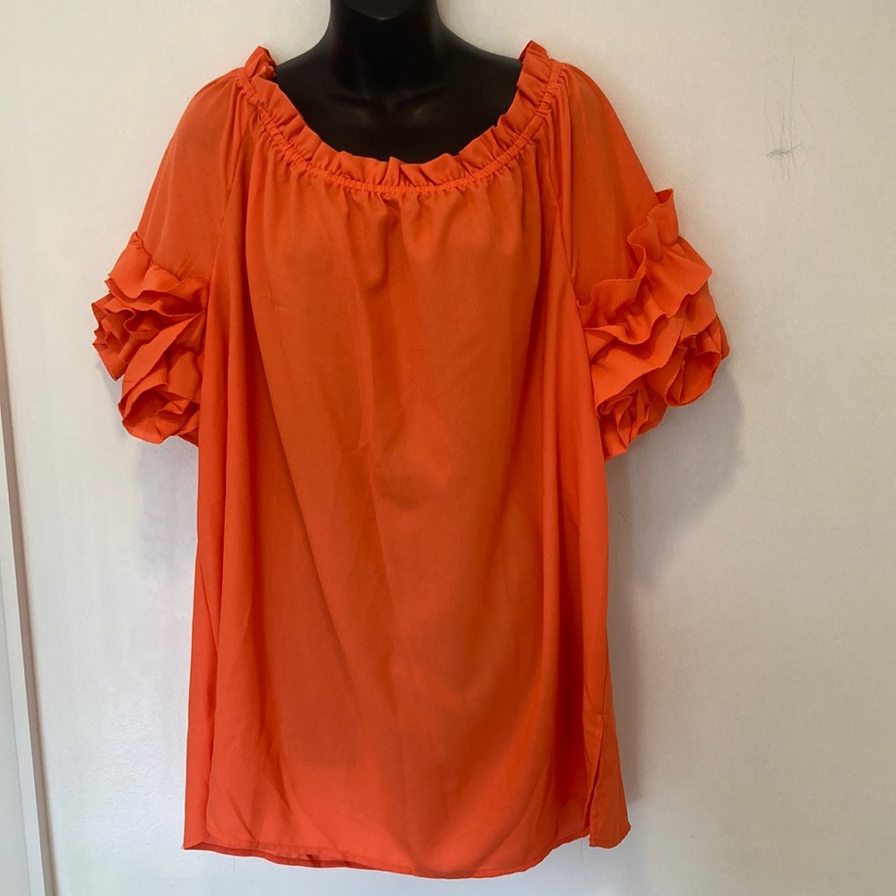 ASHLEY STEWART Tangerine Ruffled Short Sleeve Top 18/20 NWT